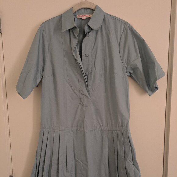 See By Chloe Pleated Shirt Dress Blue 4 - Picture 3 of 5